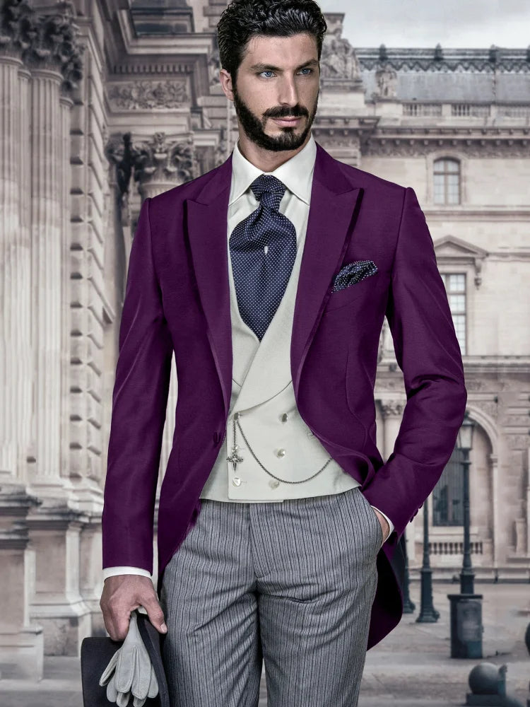 Men Suit Navy Blue 3 Pieces Double Button Business Casual For Wedding Birthday Banquet Work Tuxedo Set Jacket Vest With Pants