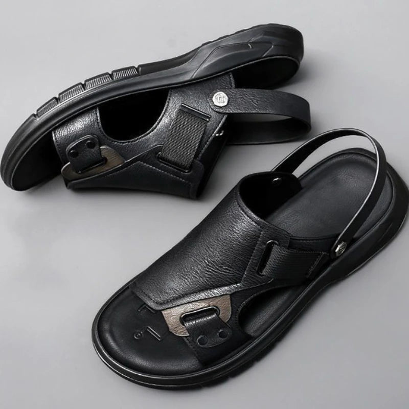 Male Shoe Slippers Genuine Leather Outdoor Trekking Hiking Beach Open Flat Men's Sandal Ankle Wrap Indoor New Arrival Number 41