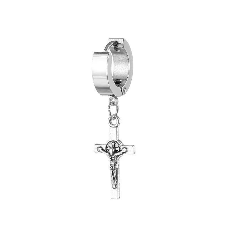 Classic Simple Cross Pendant Earrings Stainless Steel Fashion Vintage Geometric Stud Ear Jewelry Party Gifts For Women Men