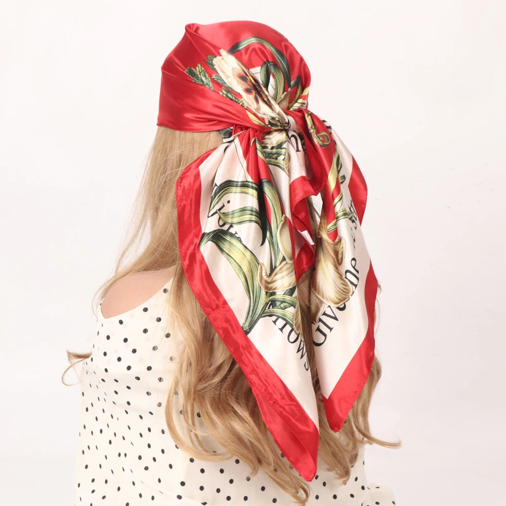Silk Head Scarf Women Luxury Fashion Hair Scarve Summer Foulard Femme Satin Shawl Kerchief 90cm Square Headscarf Bandana Cheveux