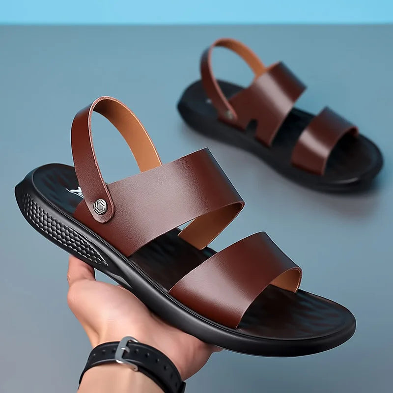 Men Sandals Fashion Mens Shoes Slip-On Leather Soft Non-slip Beach Summer Sandals Slippers Flats Flip Flop Men sandales Сандалии