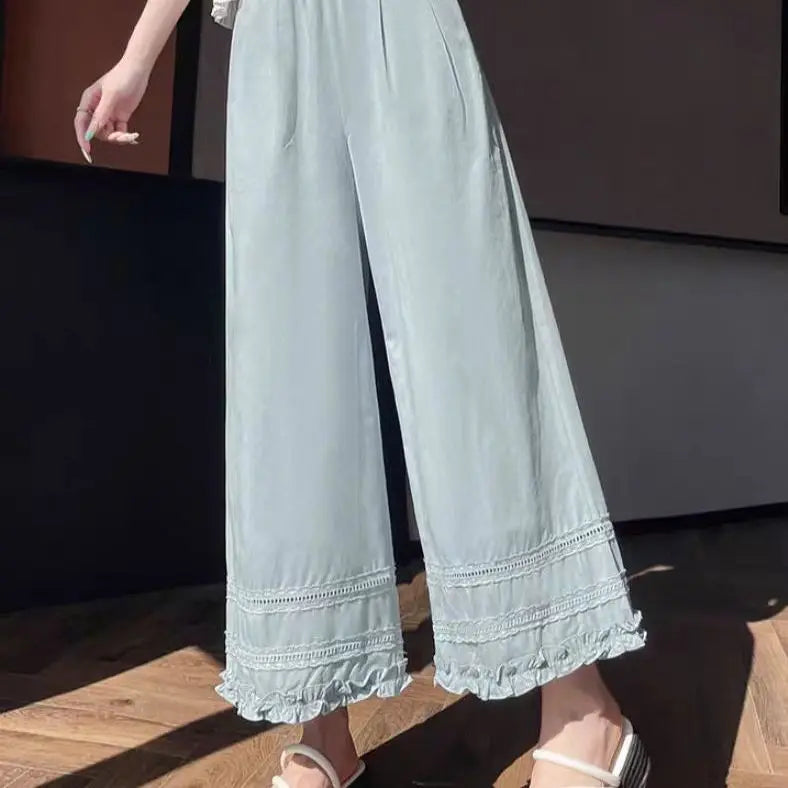 Lace Lace Spliced high-waist Wide-leg  New Loose Thin Sun Protection Casual Straight-leg Pants