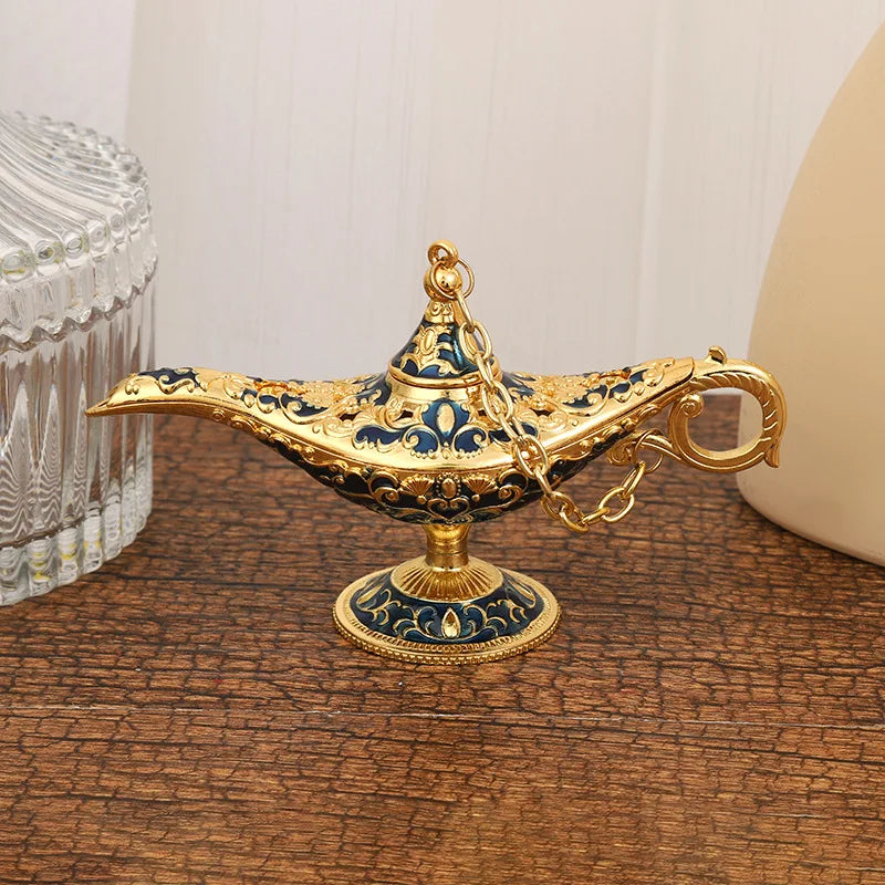 12cm(4.7")Classic Rare Hollow Legend Aladdin Magic Genie Lamps Incense Burners Retro Wishing Oil Lamp Home Decor Gift