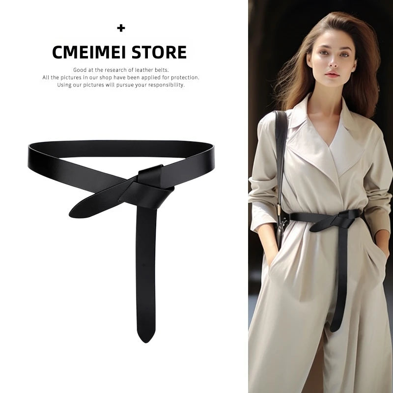 Knotted Strap Cowhide Belt Women Soft Genuine Leather Gothic Retro Luxury Designer Girdle Corset Dress Belts