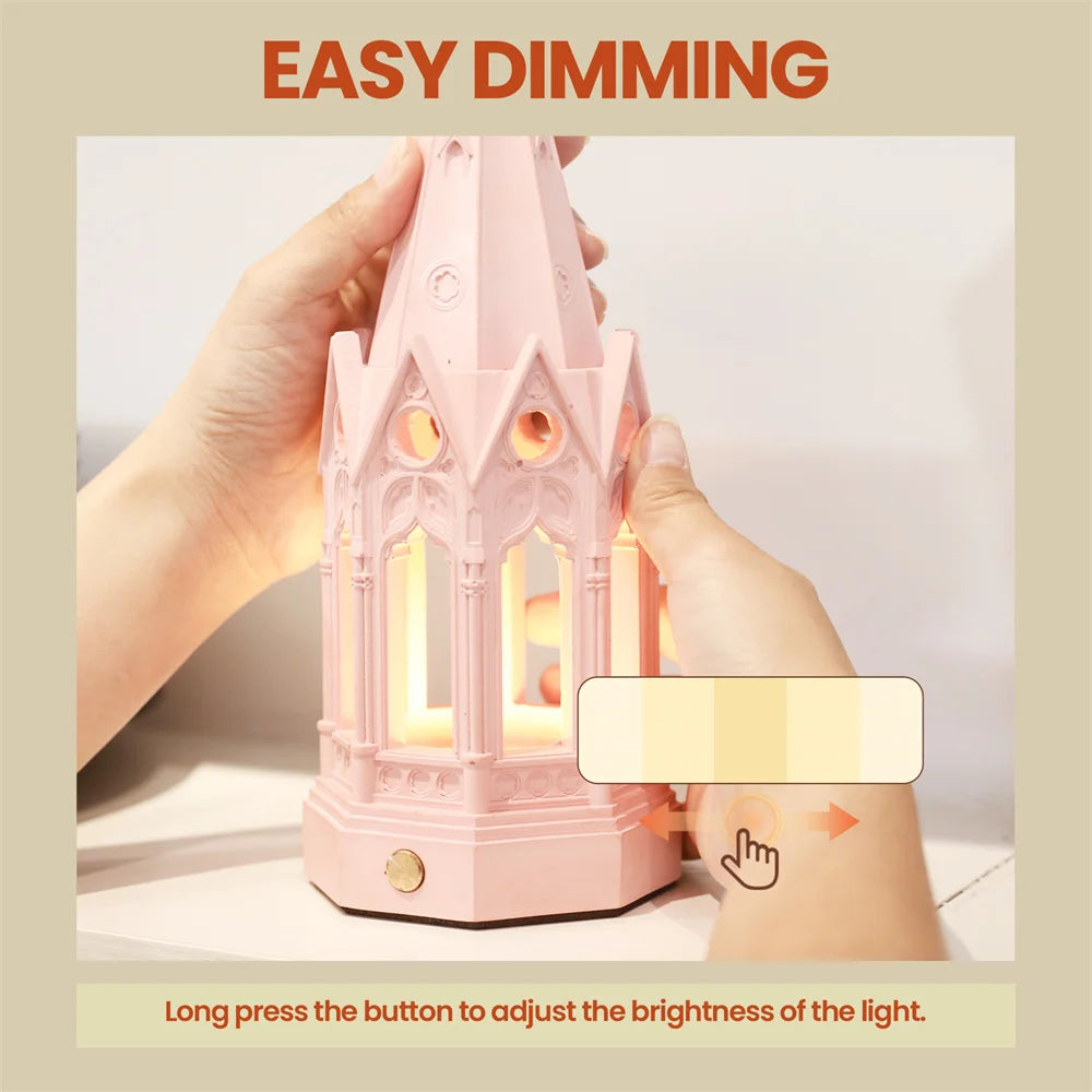 Gothic Revival Architecture Table Lamp Gypsum Silicone Mold and Accessories Dimmable Rechargeable Lamp Concrete Silicone Mold