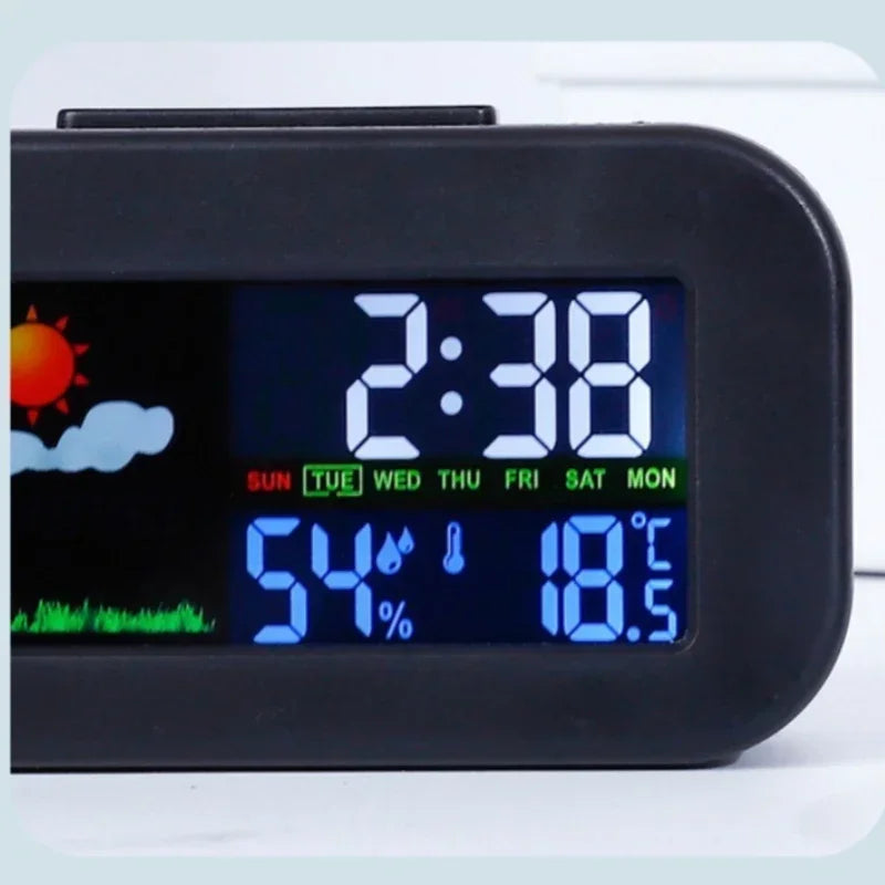 Weather Station Clock with Color Display - Temp & Humidity Monitor, Backlit for Kids & Teens, Perfect for Bedroom & Dorm Desk