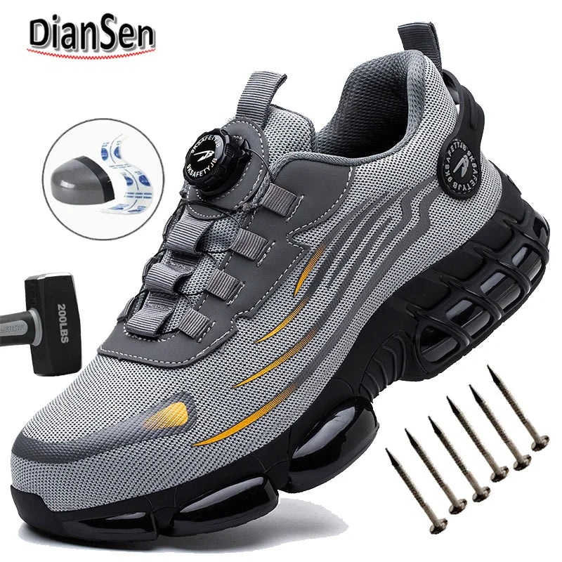 Rotary Button Safety Shoes for Men Anti-impact and Anti-piercing Work Shoes Fashionable Men's Sports Shoes Breathable Work Boots