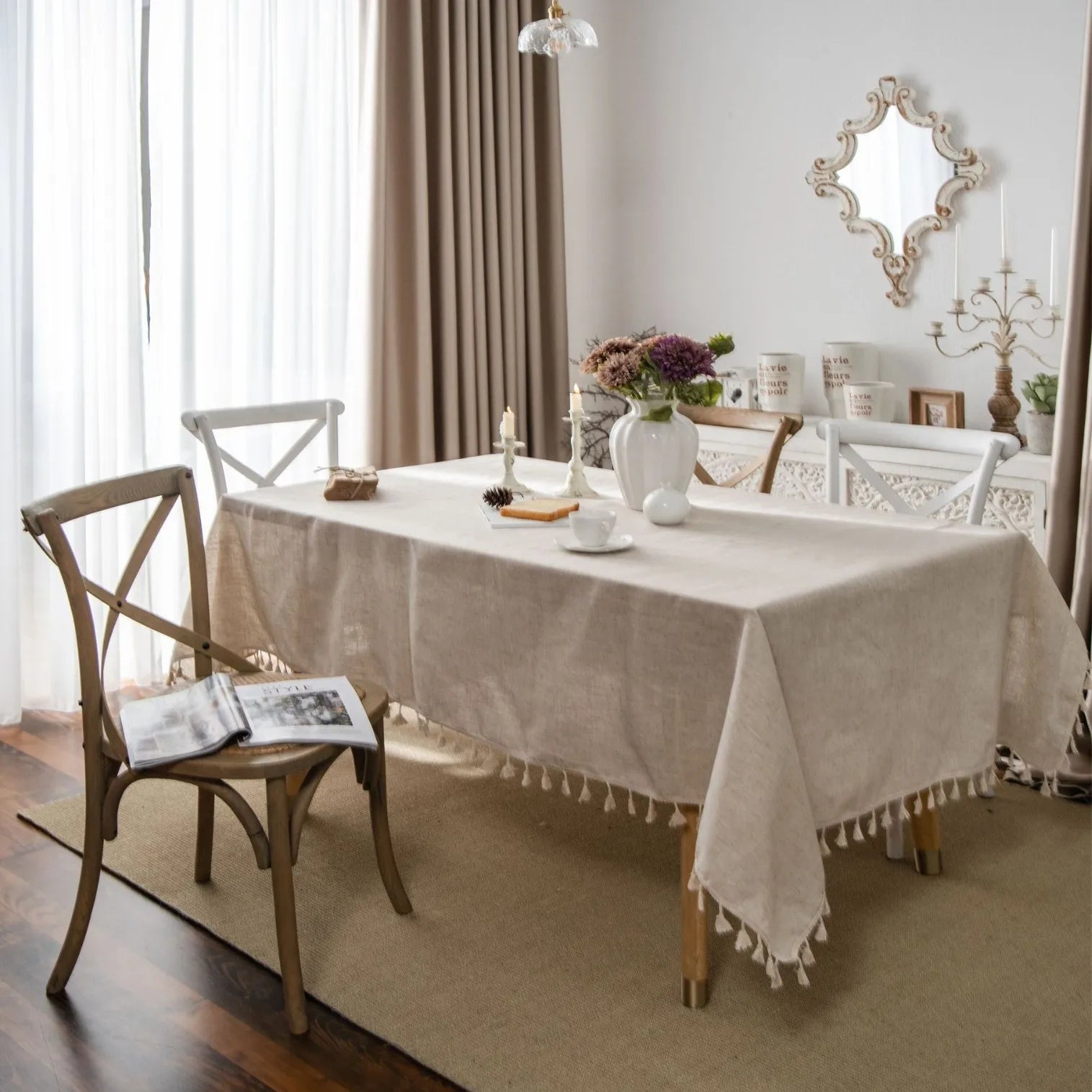 Cotton Linen Jute Lace Tablecloth for Wedding Home Party Dining Banquet Decoration Flax Fabric Table Cloth Luxurious Table Cover